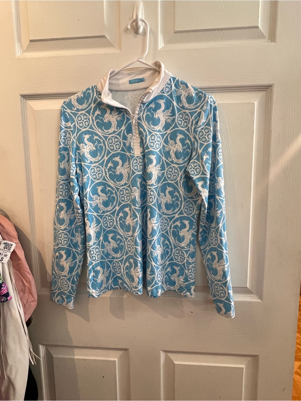 J. McLaughlin Light Blue and White Zip-Up top